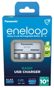 Rechargeable Ni-MH battery charger Panasonic Eneloop BQ-CC61 USB + 4 x R6/AA Eneloop 2000mAh BK-3MCDE