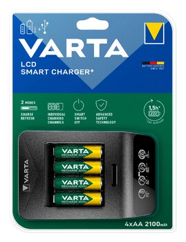 Charger for Ni-MH batteries VARTA SMART CHARGER PLUS 57684 + 4 x Varta rechargeable batteries 2100 mah AA