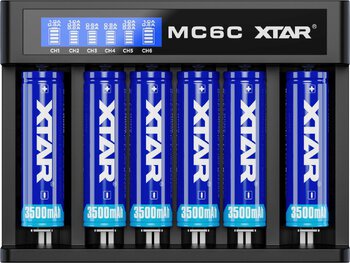 Battery charger for cylindrical batteries Li-ion 18650 Xtar MC6C