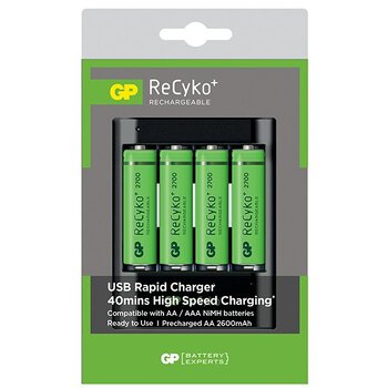GP Charger U421 + 4 x AA/R6 ReCyko + 2700 Series 2600mAh + WA22