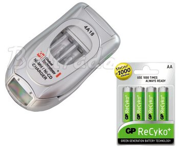 ładowarka GT BQC-4A18 LCD + 4X R6 AA Ni-MH GP Recyko 2100