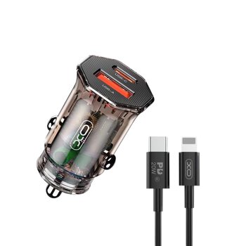 Car charger for phones with USB and USB-C PD XO CC50 30W + USB-C - Lightning cable 1m