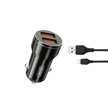 XO CC48 Car Charger with 2 x 12W USB Sockets + USB-C Cable