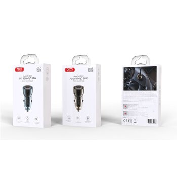 Ładowarka samochodowa XO z gniazdem USB + USB-C PD CC60