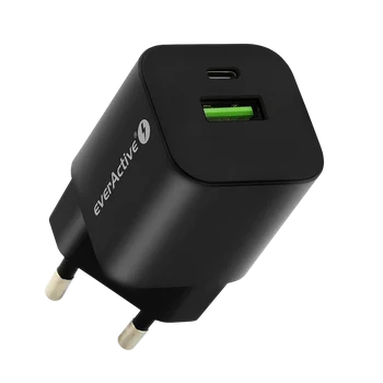 Ładowarka sieciowa everActive GaN SC-390QB z gniazdem USB QC3.0 oraz USB-C PD PPS 30W