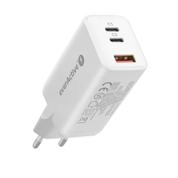 Ładowarka sieciowa everActive GaN SC-650Q z gniazdem USB oraz 2x USB-C PD PPS QC4+ 65W