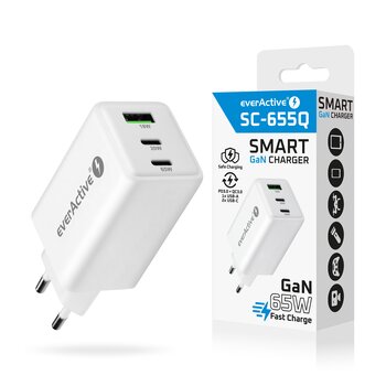 Netzteil everActive GaN SC-655Q mit USB-Anschluss und 2x USB-C PD PPS QC4+ 65W Netzteil everActive GaN SC-655Q mit USB-Anschluss und 2x USB-C PD PPS QC4+ 65W