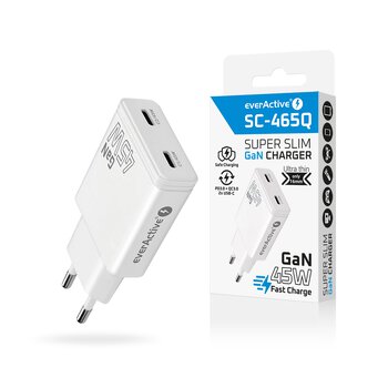everActive GaN SUPER SLIM SC-465Q wall charger with two USB-C PD 45W ports everActive GaN SUPER SLIM SC-465Q wall charger with two USB-C PD 45W ports