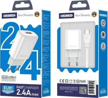 JELLICO 2.4A 12W Wall Charger 1x USB + USB-C Cable