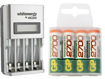 Ładowarka Whitenergy 6455 + 4 x R6/AA GP 2700 (box)