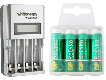 Ładowarka Whitenergy 6455 + 4 x R6/AA GP Recyko+ 2050mAh (box)