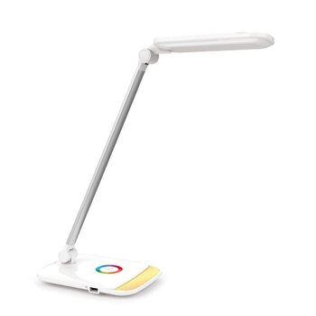 12W Platinet PDLQ60 LED desk lamp with color-changing base and 6W USB charger