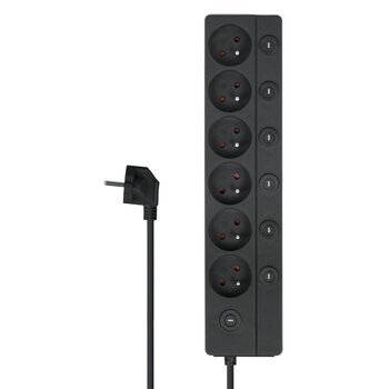 DPM protective strip with circuit breakers - 6 AC sockets 1.4m white-grey