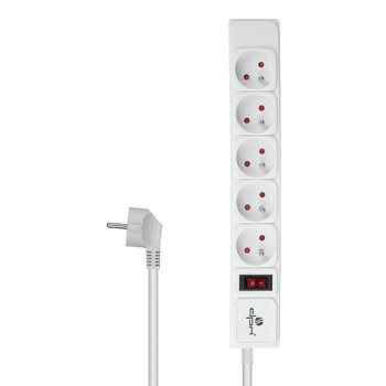 DPM protective strip with circuit breaker - 5 sockets 1.5M white