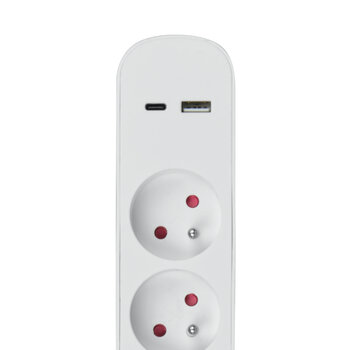 DPM protective strip with switch - 5 AC sockets, 1x USB-A, 1x USB-C 1.5M white