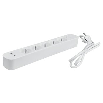 DPM protective strip with switch - 5 AC sockets, 1x USB-A, 1x USB-C 1.5M white