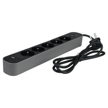 DPM protective strip with switch - 5 AC sockets, 1x USB-A, 1x USB-C 1.5M grey 