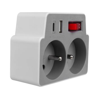 2-socket splitter with grounding and switch + 2x USB DPM