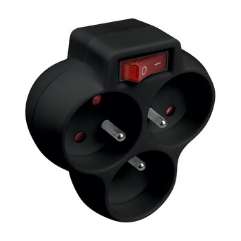 3-socket splitter with grounding and switch DPM black