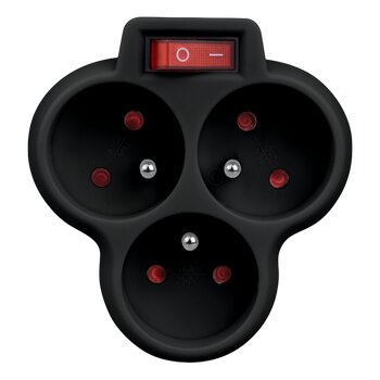 3-socket splitter with grounding and switch DPM black