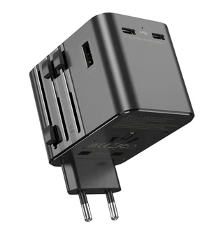 Uniwersalny adapter podróżny JELLICO S9 PD 2xUSB-C + 1xUSB 3.4A Max 2500W Czarny