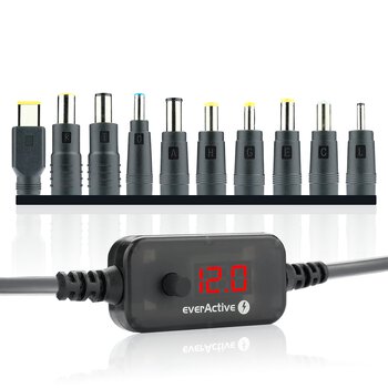 Universal Power Supply, Voltage Selector USB-C PD - DC 5V, 9V, 12V, 15V, 20V, 10 connectors, everActive AD-PD65