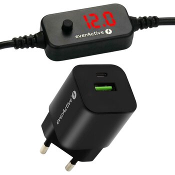 Universal power supply, voltage selector USB-C PD - DC 5V, 9V, 12V, 15V, 20V everActive AD-PD65 + charger SC-390QB 30W