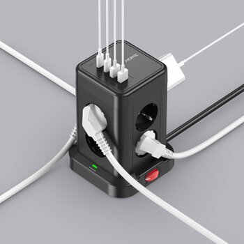 MORRE M413 12in1 Tower Power Strip, 8 Slots, 2x USB-C 15W, 2x USB-A 12W, 2m MORRE M413 12in1 Tower Power Strip, 8 Slots, 2x USB-C 15W, 2x USB-A 12W, 2m