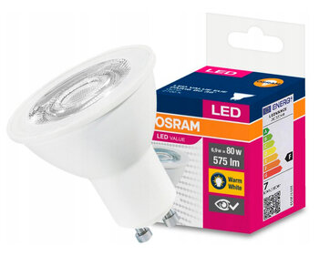 Żarówka LED OSRAM GU10 6.5W LED VALUE Biała Ciepła 2700k (kąt świecenia 36 stopni)