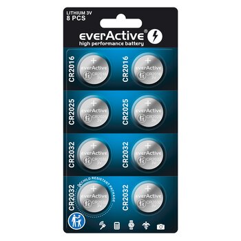 set of 8 pieces of everActive lithium batteries 4 x CR2032, 2 x CR2025, 2 x CR2016