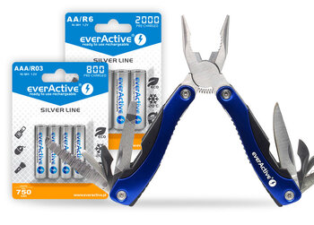 Zestaw akumulatorków everActive + Narzędzie wielofunkcyjne (multitool) 9w1