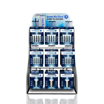 everActive Pro Alkaline Battery Set 120pcs LR14, 120pcs LR20, 50pcs 6LR61 + everActive Display / Stand 9 Hooks 