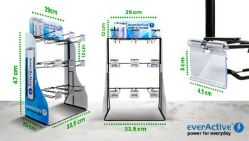 everActive Pro Alkaline Battery Set 96pcs LR14, 96pcs LR20, 40pcs 6LR61 + everActive Display / Stand 9 Hooks 