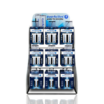 everActive Pro Alkaline Battery Set 96pcs LR14, 96pcs LR20, 40pcs 6LR61 + everActive Display / Stand 9 Hooks 