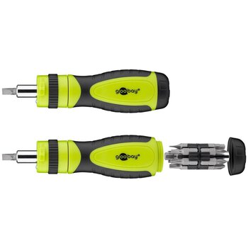 Bit set + ratchet screwdriver 14-part Goobay 74007