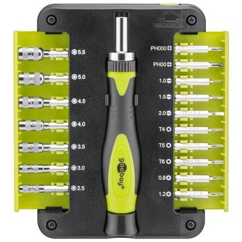 Bit set + ratchet screwdriver 18-part Goobay 74006