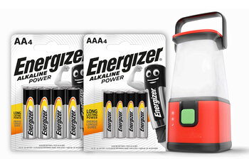 Energizer Alkaline Power Kit - 144pcs LR6 / AA, 144pcs LR03 / AAA + Energizer 360° USB Camping Flashlight 500 Lumens