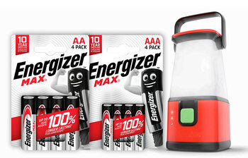 Energizer MAX Kit - 144pcs LR6 / AA, 144pcs LR03 / AAA + Energizer 360° USB Camping Flashlight 500 Lumens