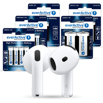 everActive Pro Alkaline Set- 1152pcs LR6, 576pcs LR03, 96pcs LR14, 96pcs LR20, 40pcs 6LR61+ Apple AirPods 4 headphones