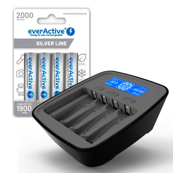 KIT everActive NC-1000M v2 Ni-MH battery charger + 4x AA / R6 battery everActive Ni-MH 2000mAh R2U