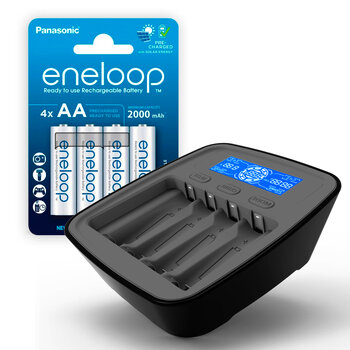 KIT everActive NC-1000M v2 Ni-MH Battery Charger + 4x Panasonic Eneloop 2000mAh AA / R6 Rechargeable Batteries