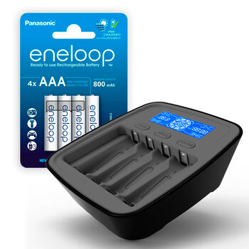 KIT everActive NC-1000M v2 Ni-MH Battery Charger + 4x R03 / AAA Rechargeable Batteries Panasonic Eneloop 800mAh 