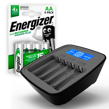 KIT everActive NC-1000M v2 Ni-MH Battery Charger + 4x R6 ENERGIZER POWER PLUS 2000 HR6 Rechargeable Batteries