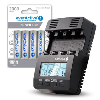 SET everActive NC-3000 Ni-MH Battery Charger +4x everActive Ni-MH 2000mAh R2U AA / R6 Rechargeable Batteries