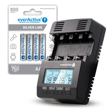 KIT everActive NC-3000 Ni-MH battery charger + 4x everActive R03/AAA Ni-MH 800 mAh rechargeable batteries