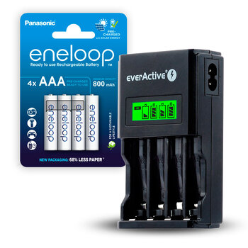 KIT everActive NC-450 Ni-MH Battery Charger + 4x R03 / AAA Rechargeable Batteries Panasonic Eneloop 800mAh