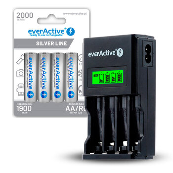 SET everActive NC-450 Black Edition Ni-MH Battery Charger + 4x everActive R6/AA Ni-MH 2000 mAh Rechargeable Batteries