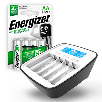 KIT everActive NC-1000M Ni-MH Battery Charger + 4x R6 ENERGIZER POWER PLUS 2000 HR6 Rechargeable Batteries