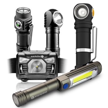 EverActive FL-50R, FL-55R, WL-400, HL-160 + Armytek Wizard C2 Pro Max flashlight set