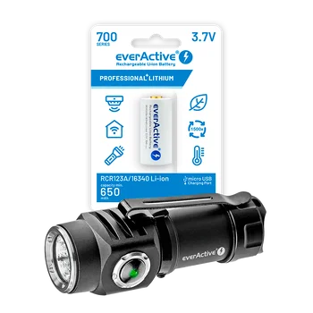 KIT everActive LED flashlight FL-50R Droppy + everActive 16340 3.7V Li-ion 700mAh micro USB battery